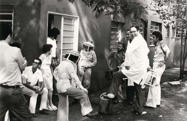 Kerr com sua equipe na USP de Ribeirão Preto, onde ele trabalhou de 1964 a 1975, antes de ir para a Amazônia (crédito: Acervo Departamento de Genética da FMRP-USP)